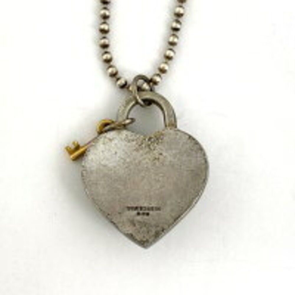 Tiffany Co Heart Lock Necklace Long Pendant Sterling Silver Gold